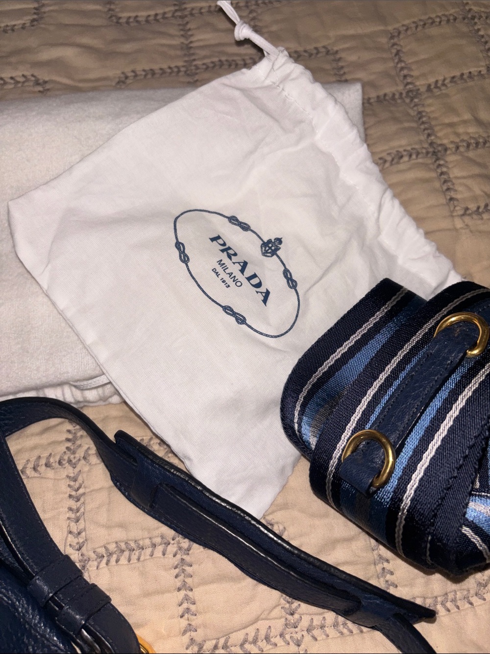Prada Navy Leather Tote with Gold Logo Detail - Picture 10 of 10